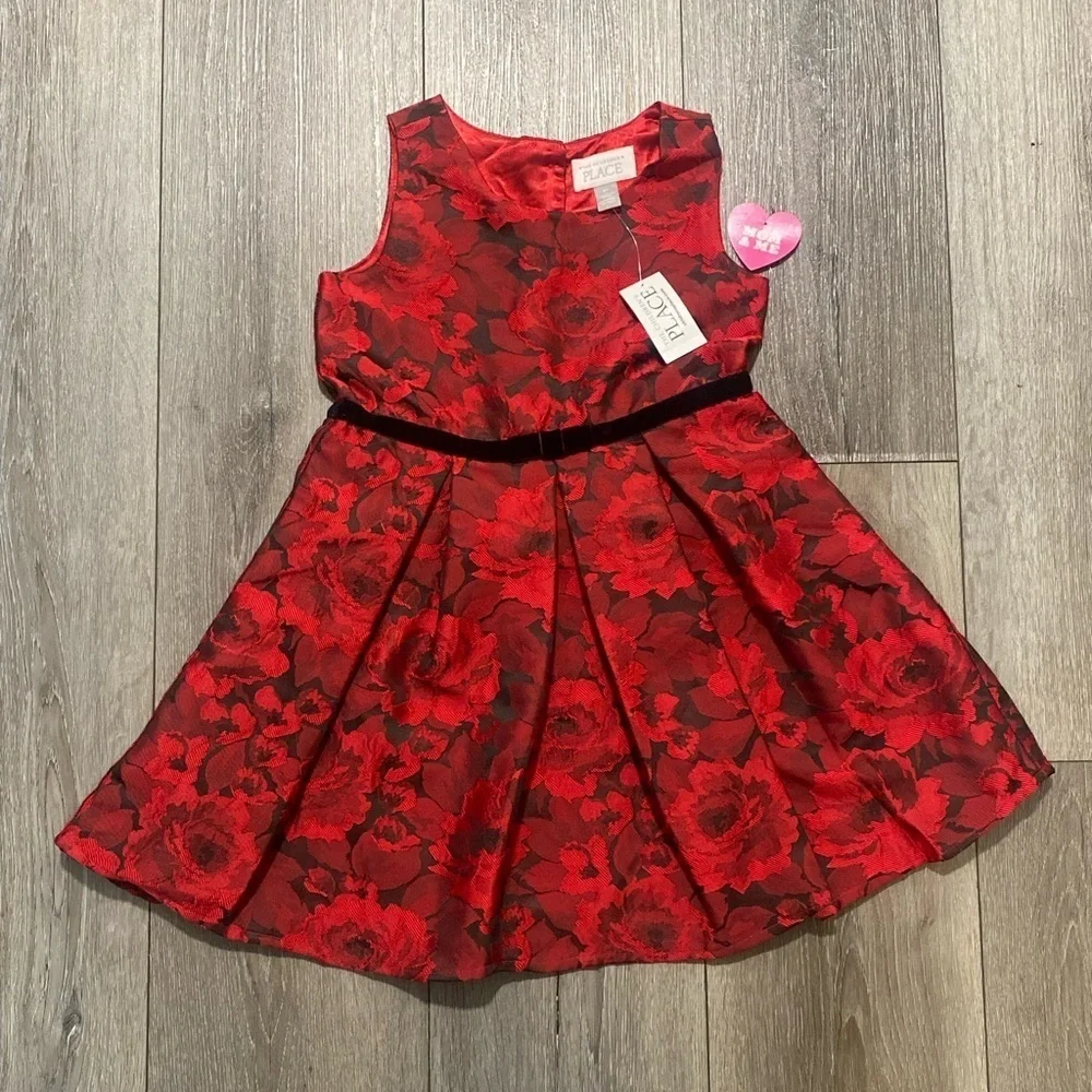 The Children’s Place Holiday Red Floral Fit & Flare Sleeveless Dress 5T
